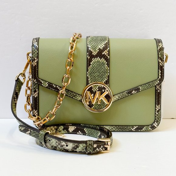 Michael Kors Carmen Medium Flap Shoulder Crossbody Bag Light Sage Multi Exotic - Picture 1 of 11